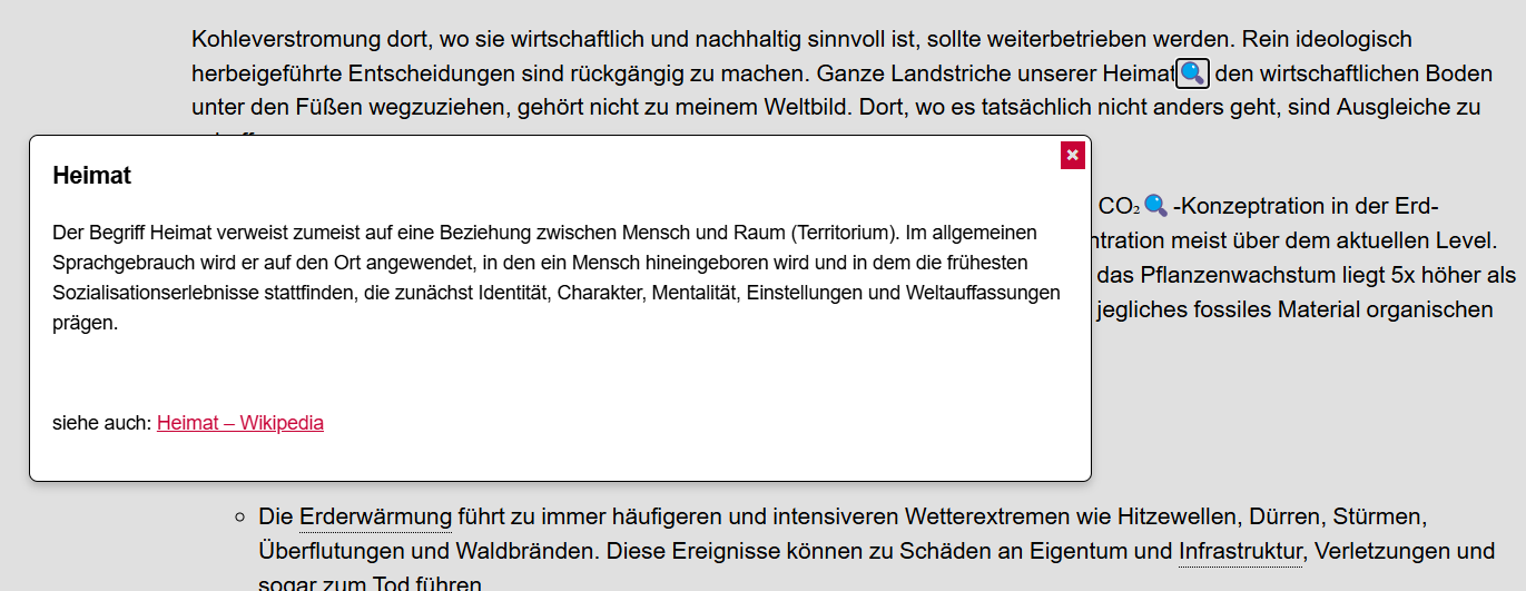 Screenshot 1: Geöffnetes Popup