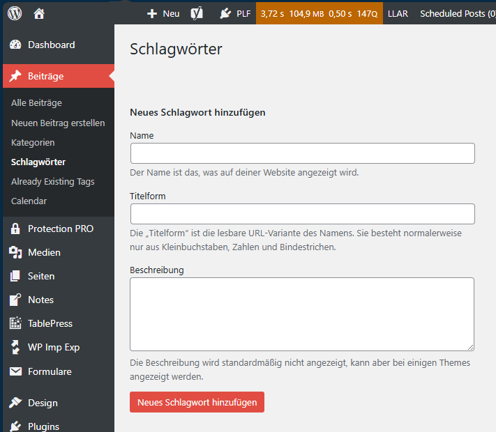 Screenshot 4: Schlagworterfassung Detail